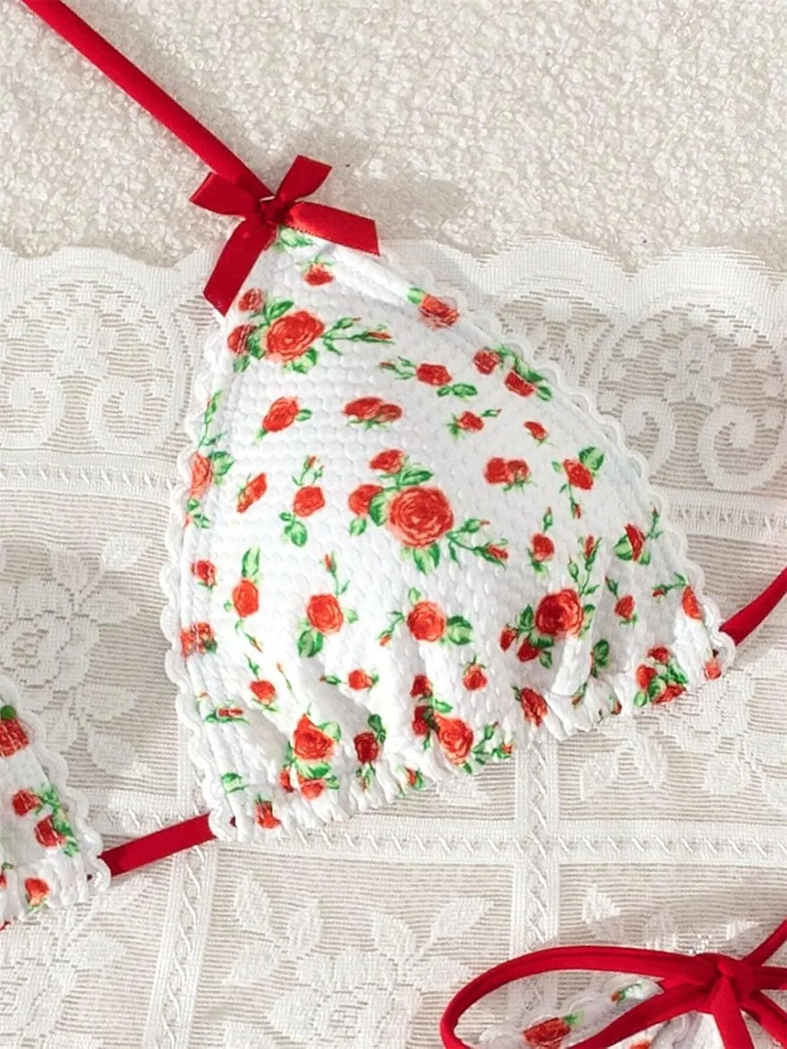 Women's Halter Bikini Sets Polka Dot Frilled Ruffles Triangle Tie Side Bikini Swimsuit Two Piece Bathing Suits