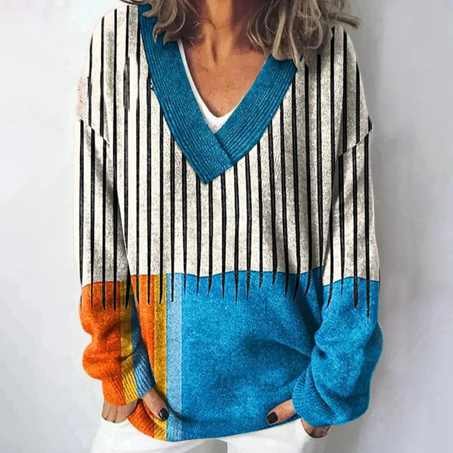 Women's Long Sleeve V Neck Cable Knit Sweater Plus Size Jumper 2025 Spring Pullover Ladies Dressya Casual Outfits