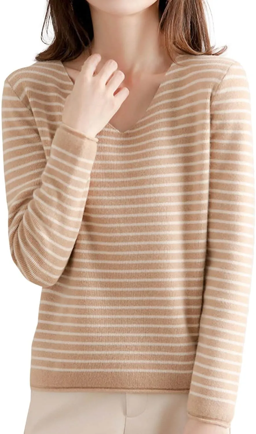 Women's Long Sleeve V Neck Cable Knit Sweater Thermal Jumper 2025 Spring Pullover Ladies Dressya Casual Outfits