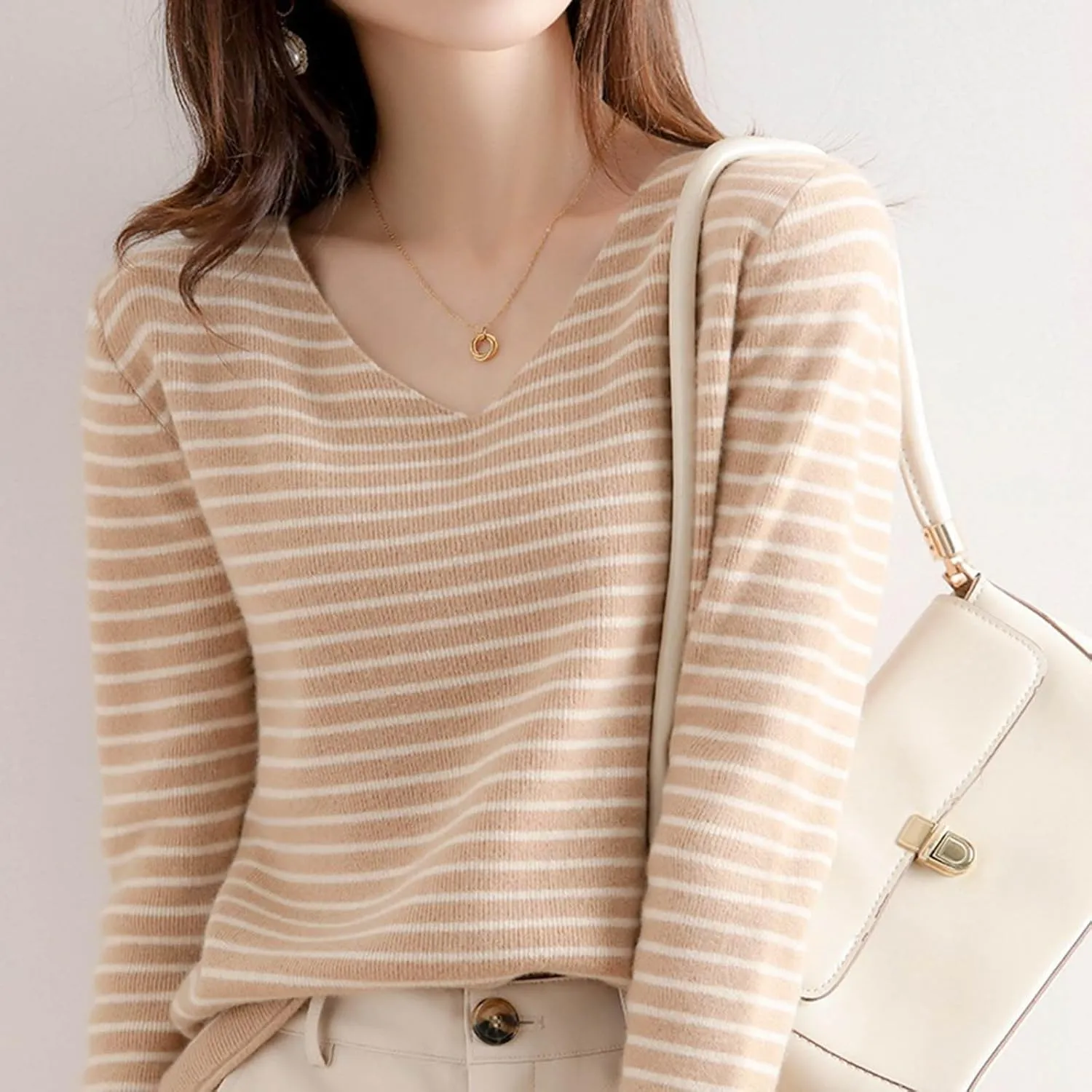 Women's Long Sleeve V Neck Cable Knit Sweater Thermal Jumper 2025 Spring Pullover Ladies Dressya Casual Outfits