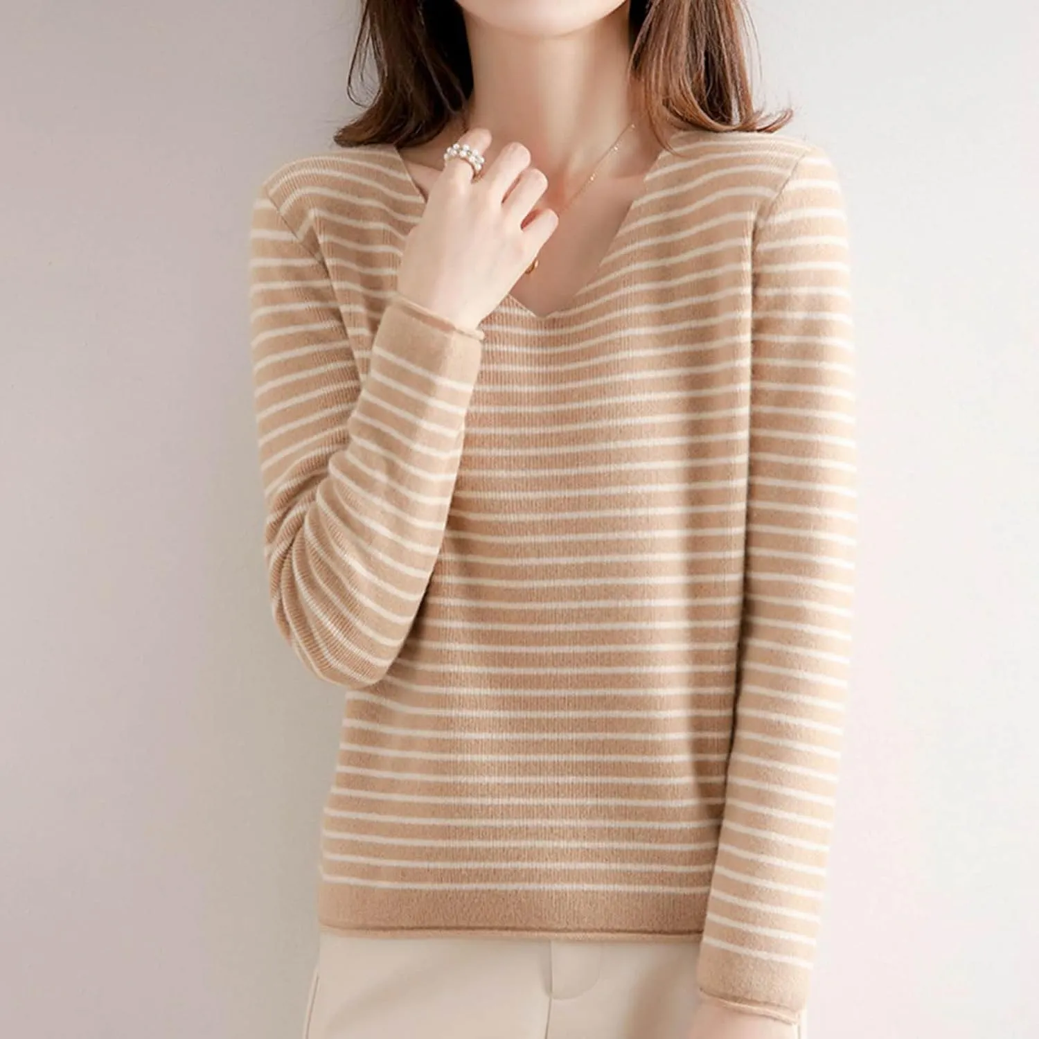 Women's Long Sleeve V Neck Cable Knit Sweater Thermal Jumper 2025 Spring Pullover Ladies Dressya Casual Outfits