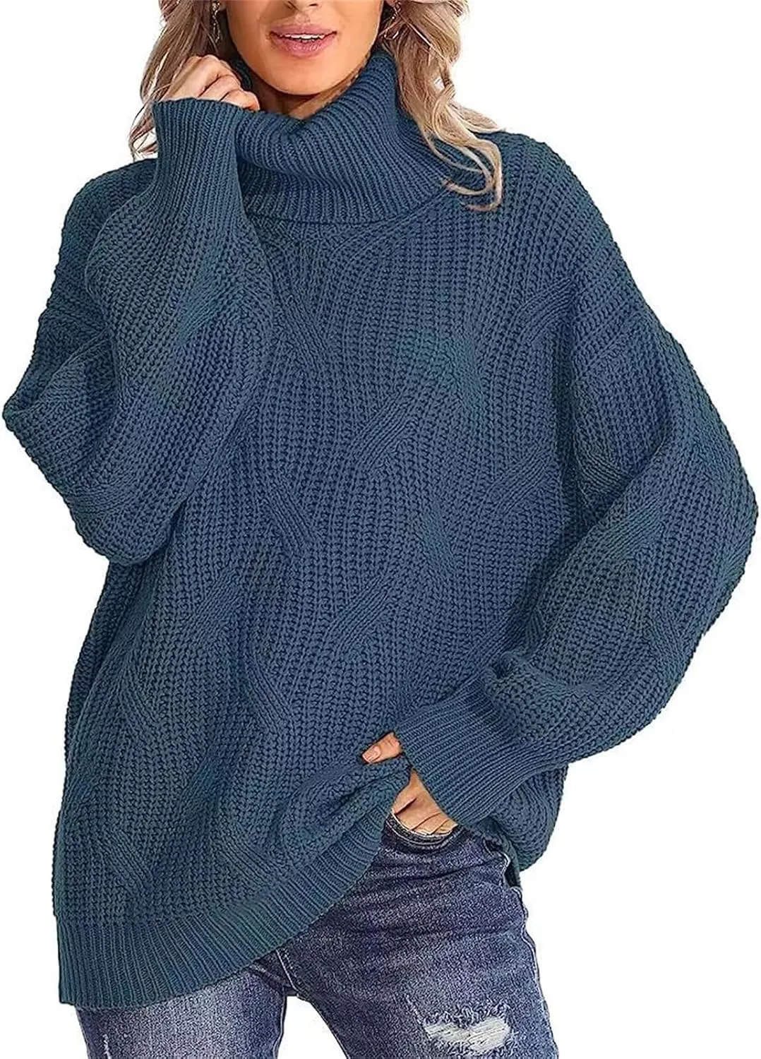 Womens Mock Turtleneck Sweaters Oversized Cable Twists Knit Fall Sweater 2023 Trendy Fashion Winter Pullover Tops