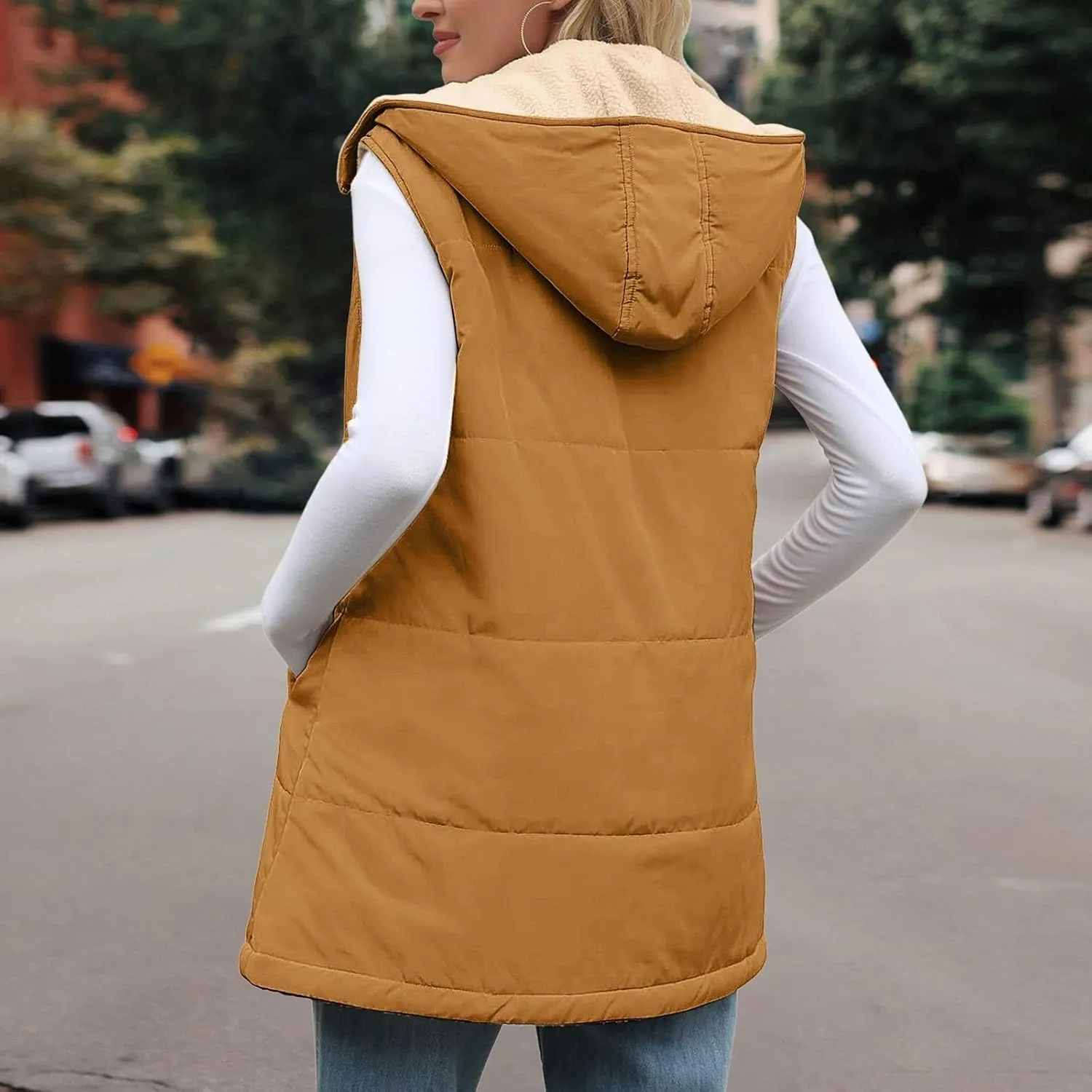 Women's Puffer Jacket Quilted Lightweight Packable Down Parka Oversized Long Padding Jacket Light Warm Hooded Jacket