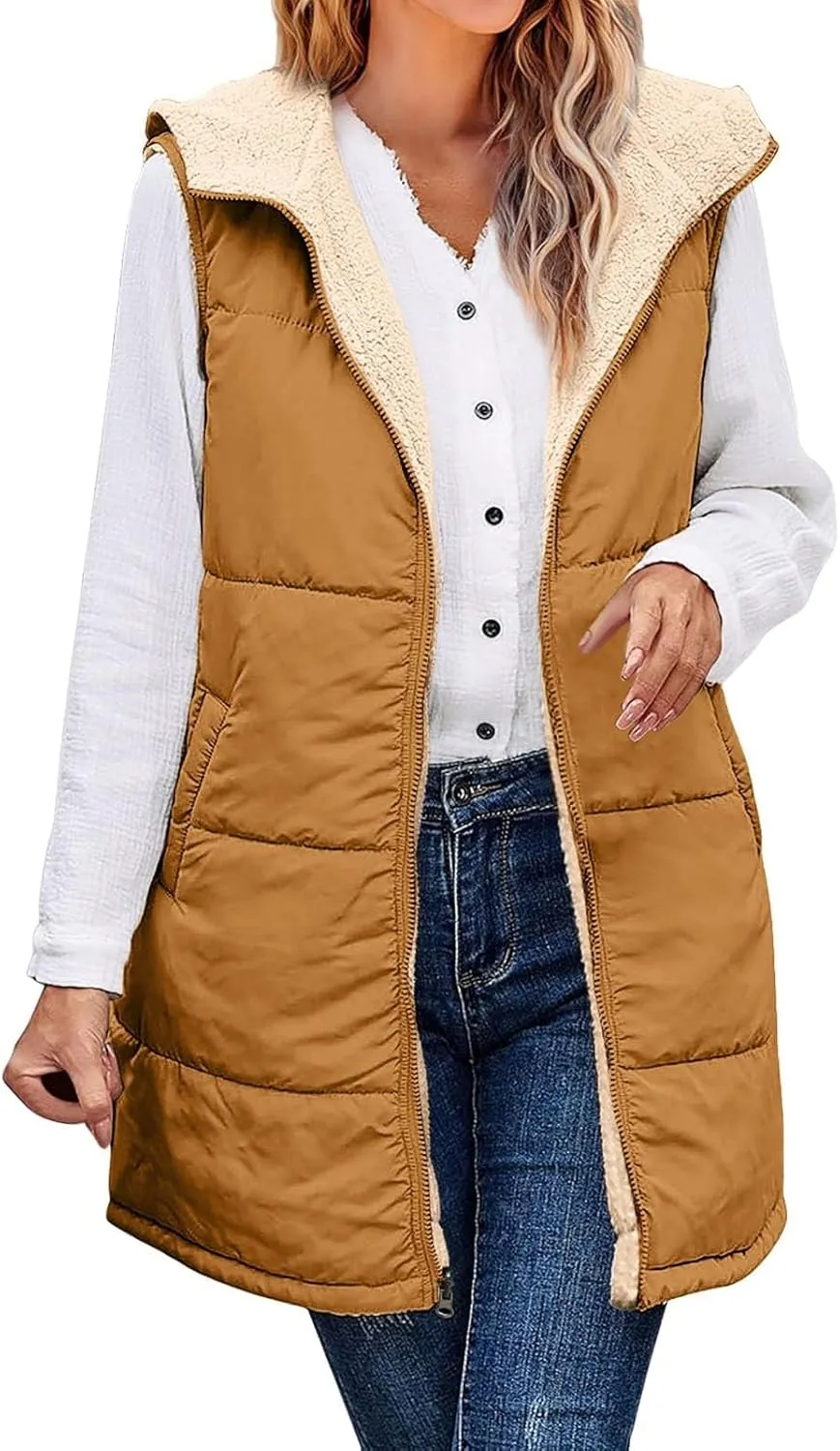 Women's Puffer Jacket Quilted Lightweight Packable Down Parka Oversized Long Padding Jacket Light Warm Hooded Jacket