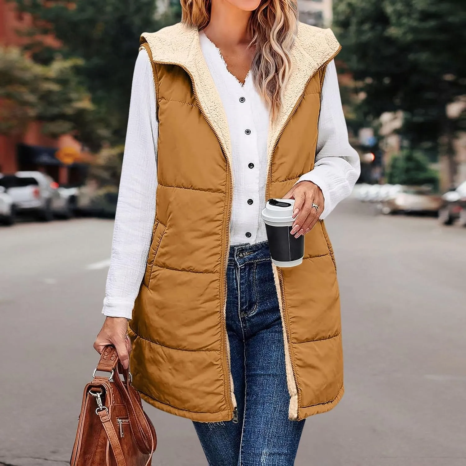 Women's Puffer Jacket Quilted Lightweight Packable Down Parka Oversized Long Padding Jacket Light Warm Hooded Jacket