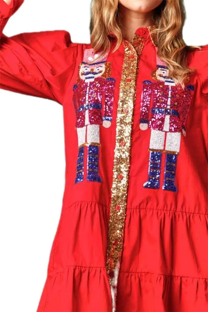Womens Sequin Christmas Costume Nutcracker Shirt Dress Sparkle Holiday Santa Cocktail Sweatshirt Sweater Mini Dress