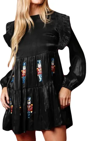 Womens Sequin Christmas Costume Nutcracker Shirt Dress Sparkle Holiday Santa Cocktail Sweatshirt Sweater Mini Dress