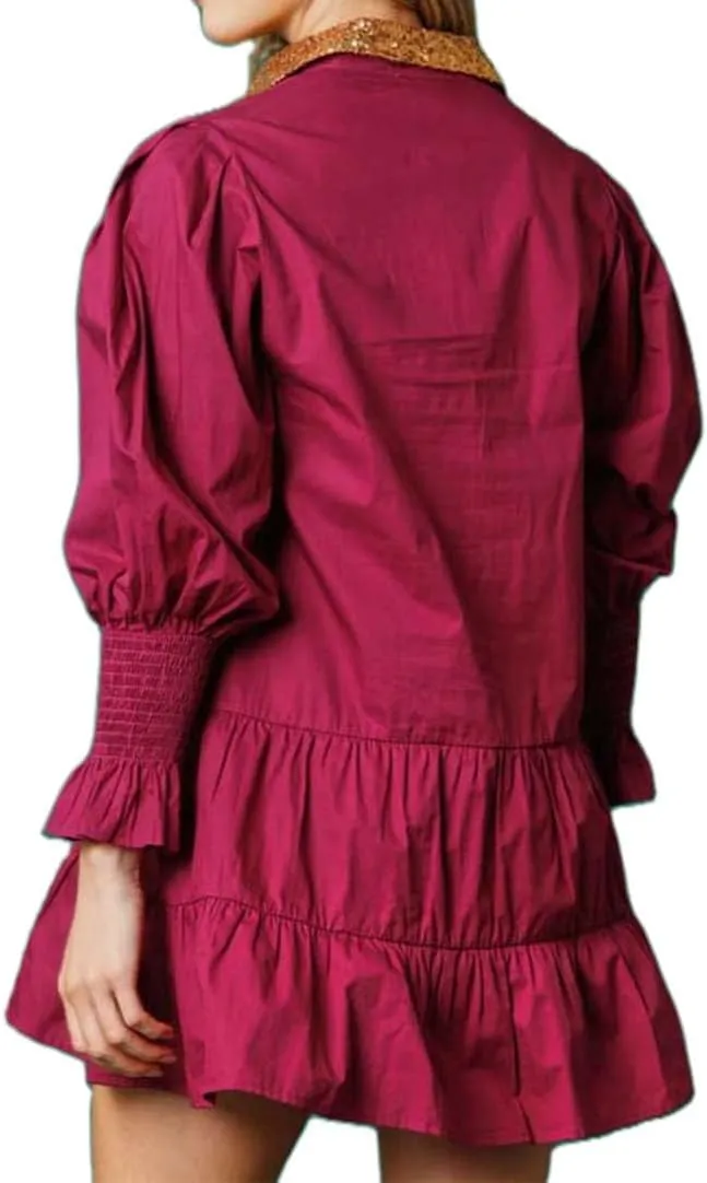 Womens Sequin Christmas Costume Nutcracker Shirt Dress Sparkle Holiday Santa Cocktail Sweatshirt Sweater Mini Dress
