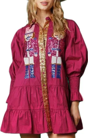Womens Sequin Christmas Costume Nutcracker Shirt Dress Sparkle Holiday Santa Cocktail Sweatshirt Sweater Mini Dress