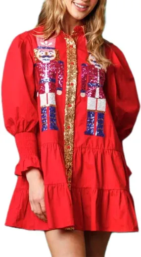 Womens Sequin Christmas Costume Nutcracker Shirt Dress Sparkle Holiday Santa Cocktail Sweatshirt Sweater Mini Dress