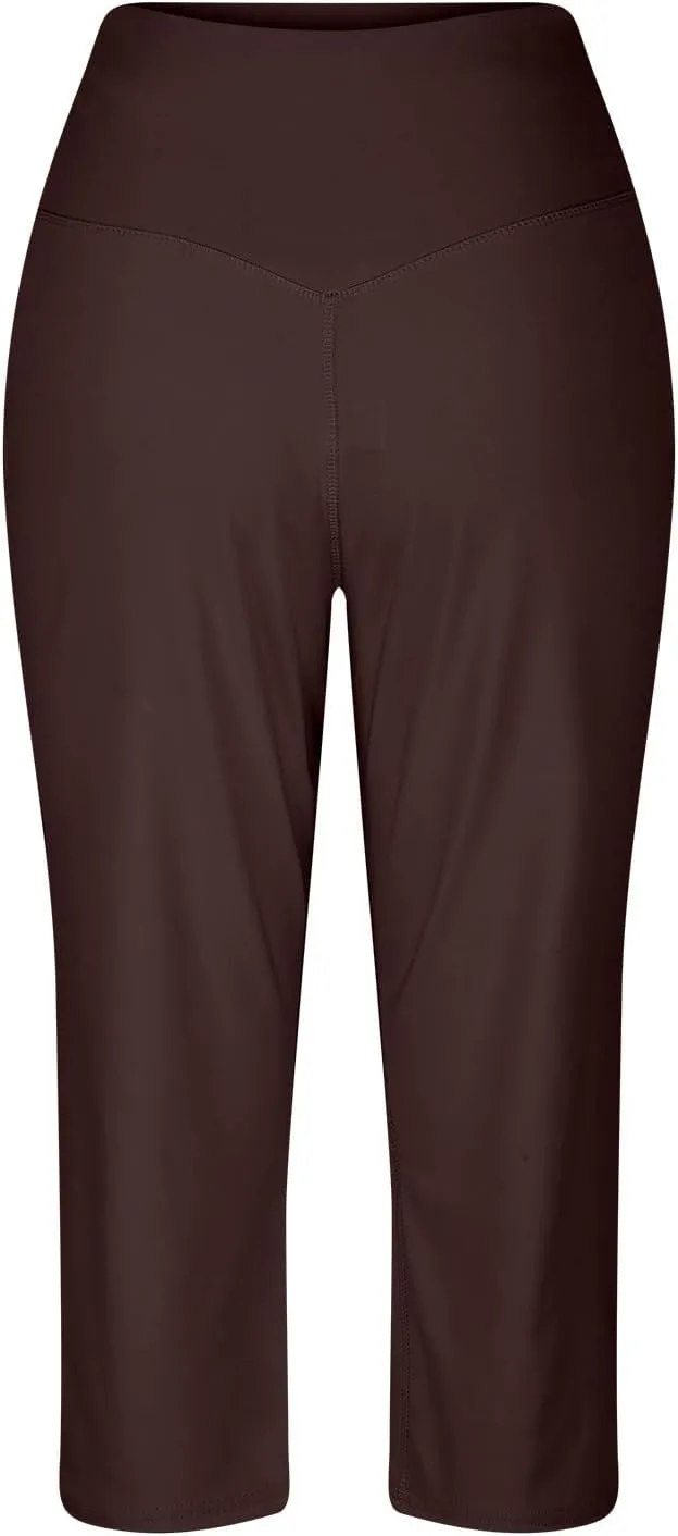 Women's Yoga Pants Casual Wide Leg Capri Pants High Waisted Tummy Control Pant Comfy Athletic Exercise Workout Trousers