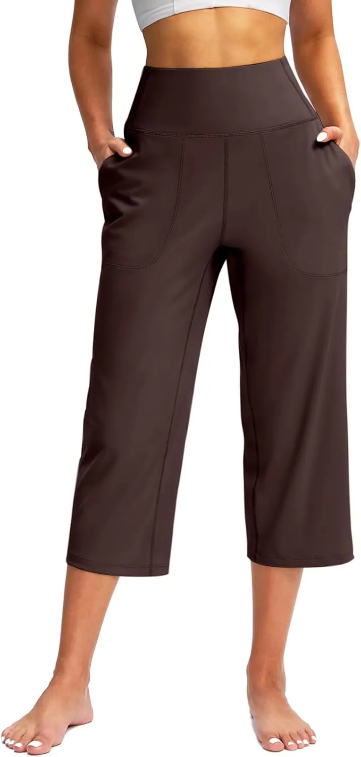 Women's Yoga Pants Casual Wide Leg Capri Pants High Waisted Tummy Control Pant Comfy Athletic Exercise Workout Trousers