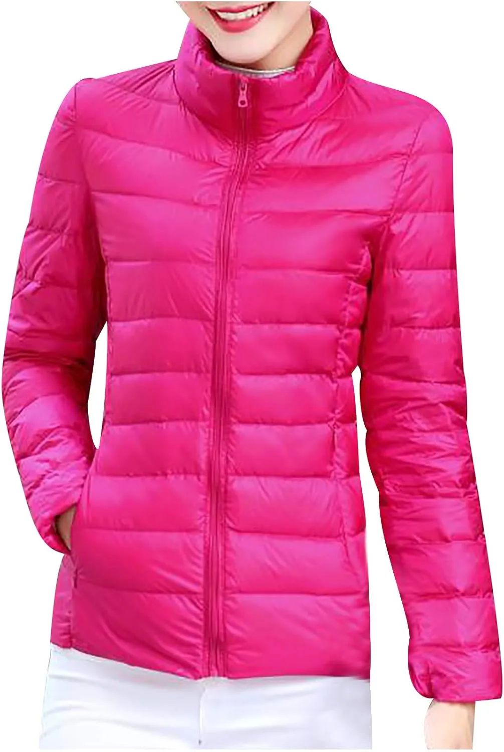 XUETON Womens Down Puffer Jacket Lightweight Water-Resistant Winter Coat Insulated Packable Long Sleeve Outwear(A-Hot Pink,3X-Large)