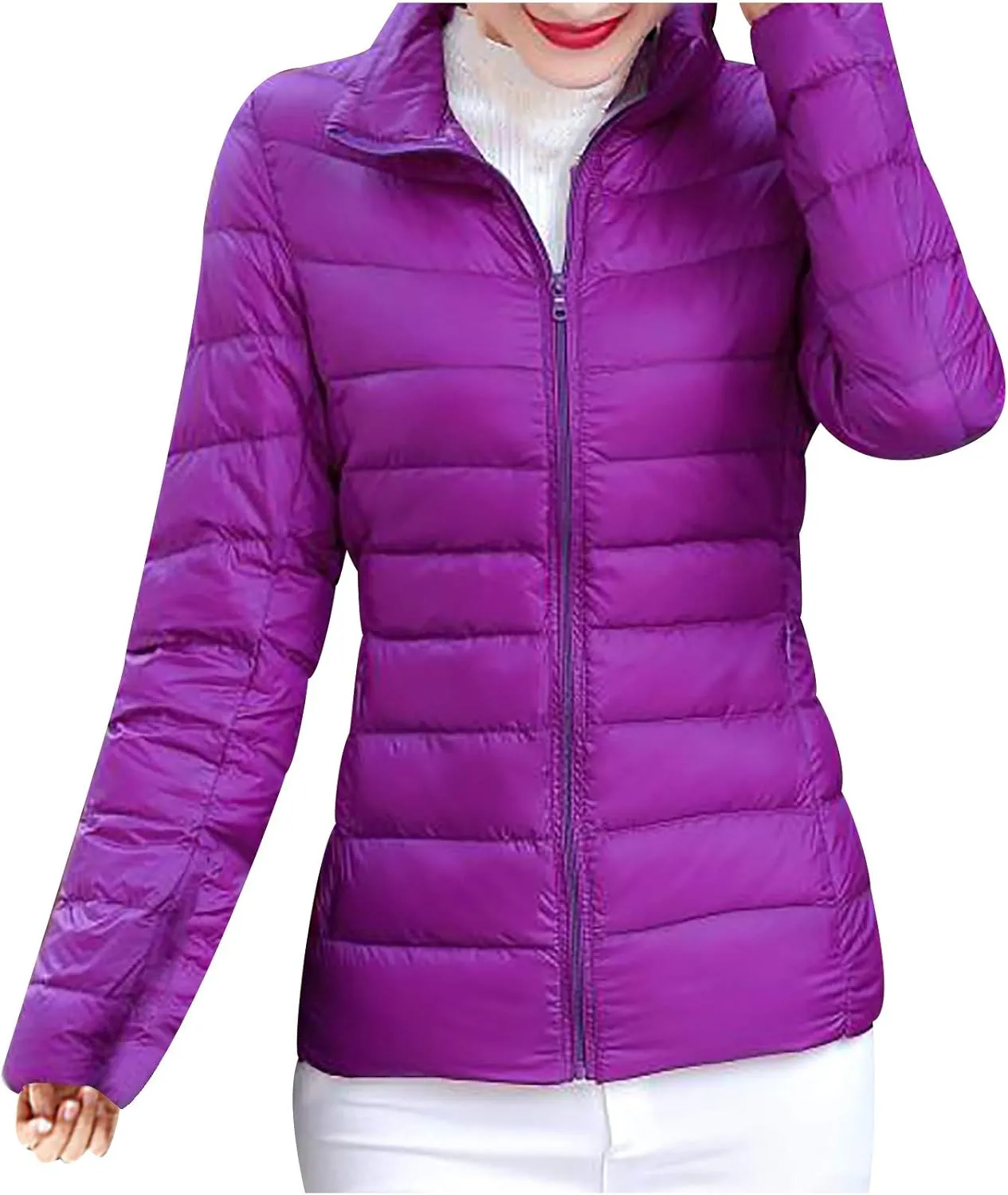 XUETON Womens Down Puffer Jacket Lightweight Water-Resistant Winter Coat Insulated Packable Long Sleeve Outwear(A-Purple,3X-Large)