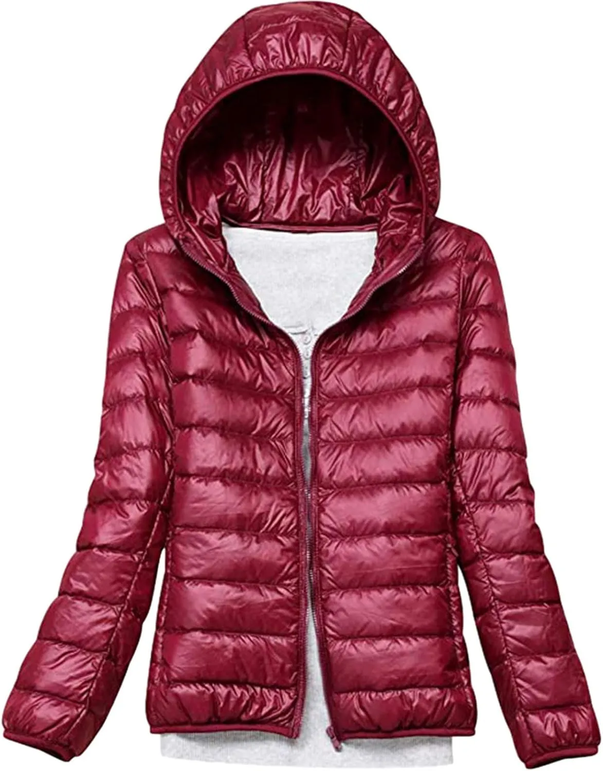 XUETON Womens Down Puffer Jacket Lightweight Water-Resistant Winter Coat Insulated Packable Long Sleeve Outwear(B-Wine,3X-Large)