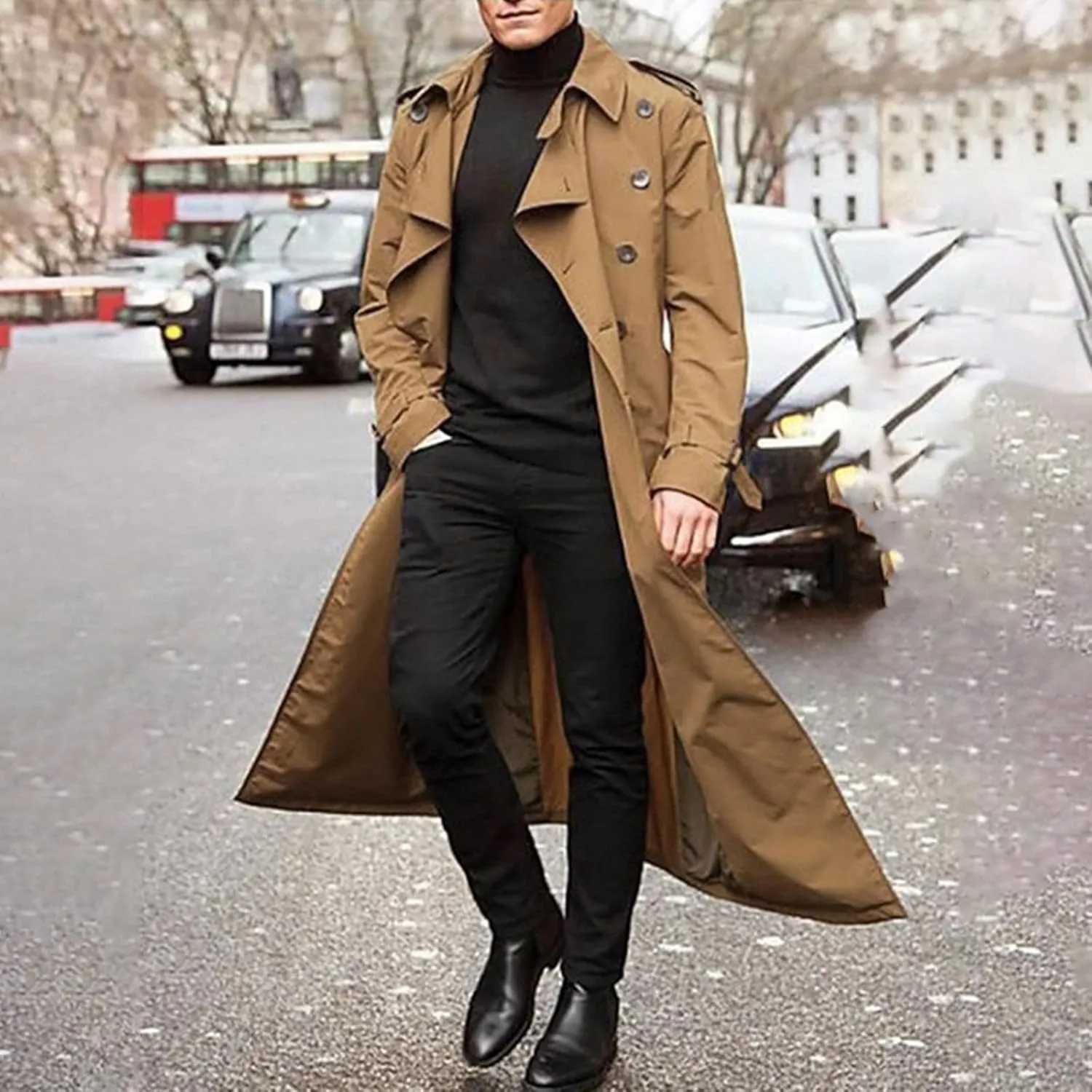 Ymosrh Mens Coats Winter Men's Long-Slevee Luxury Full Length Trench Coat Long Wool Overcoat Jackets for Men