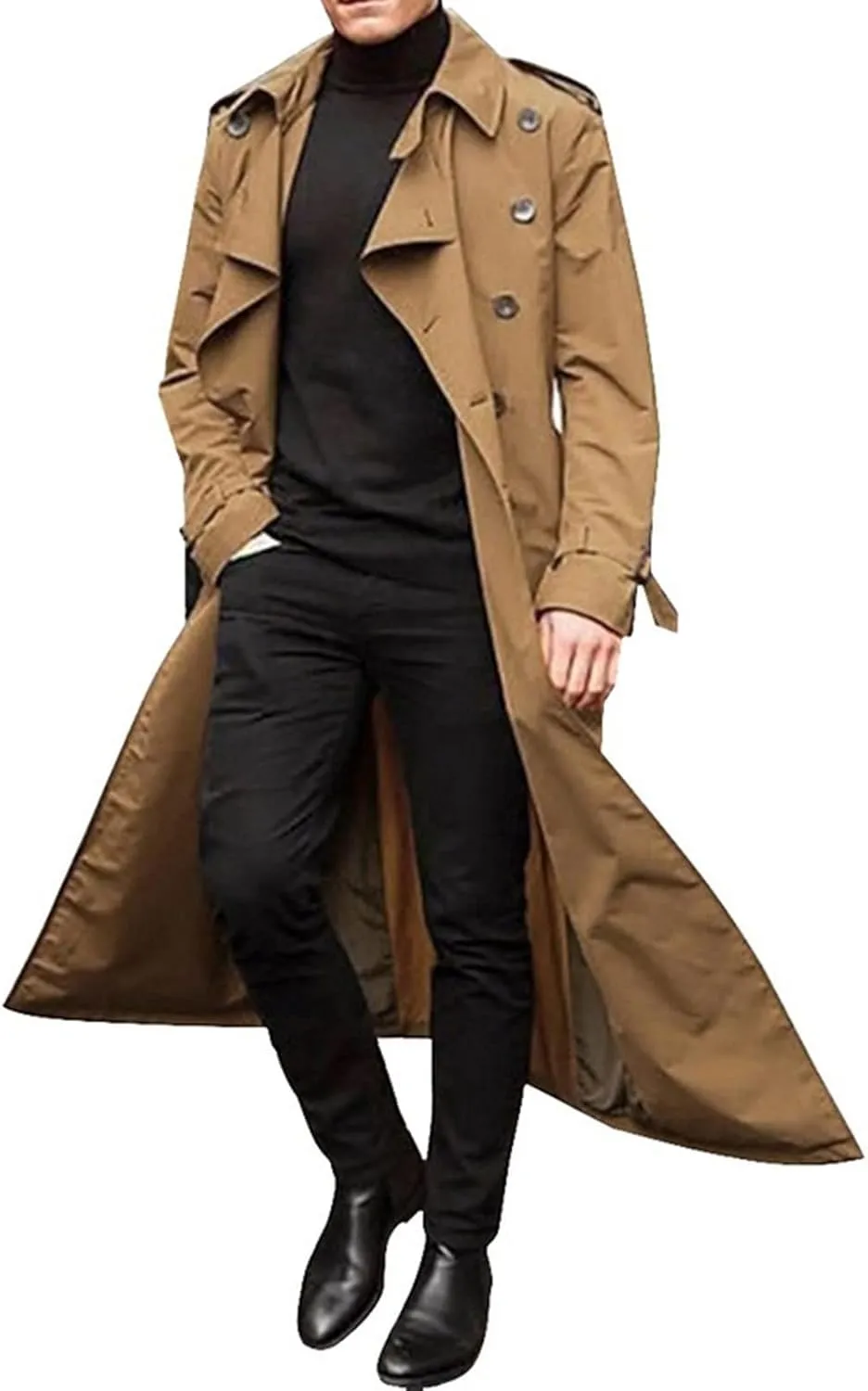 Ymosrh Mens Coats Winter Men's Long-Slevee Luxury Full Length Trench Coat Long Wool Overcoat Jackets for Men